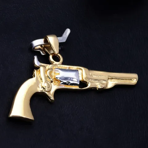 Goldener Colt (Revolver) Anhänger aus 585 / 14K Bicolor Weiß-/ und Gelbgold