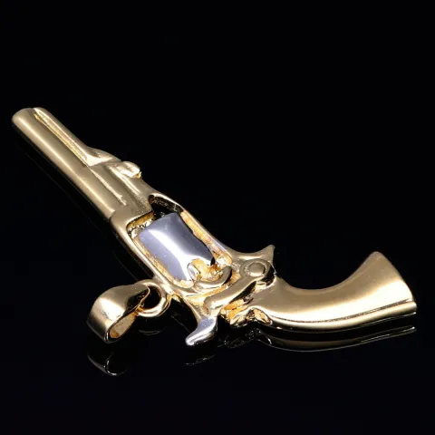 Goldener Colt (Revolver) Anhänger aus 585 / 14K Bicolor Weiß-/ und Gelbgold