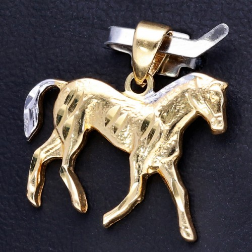 Glänzender Pferd - Anhänger aus edlem 585er 14K Bicolor Gelb- und Weissgold