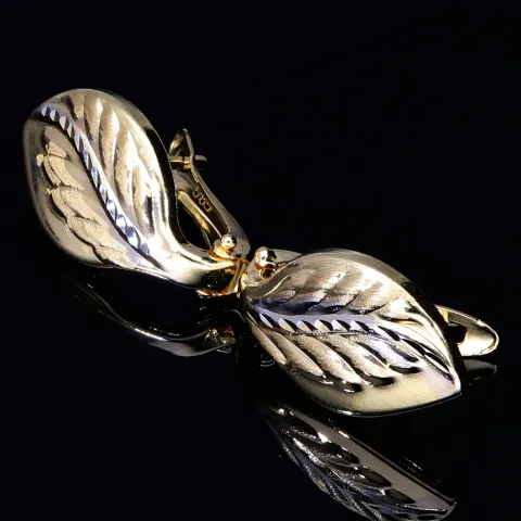 Zauberhafte Bicolor Ohrringe in Form von Blättern 14K / 585er (14K) Gelbgold und Weißgold
