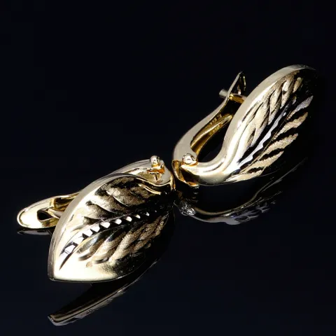 Zauberhafte Bicolor Ohrringe in Form von Blättern 14K / 585er (14K) Gelbgold und Weißgold
