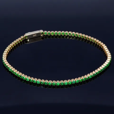 Glänzendes Tennisarmband mit leuchtenden, hellgrünen Zirkoniasteinen aus hochwertigem 585 14K Gold in (ca. 16 cm Länge)