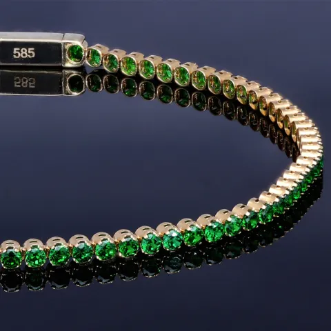 Glänzendes Tennisarmband mit leuchtenden, hellgrünen Zirkoniasteinen aus hochwertigem 585 14K Gold in (ca. 16 cm Länge)