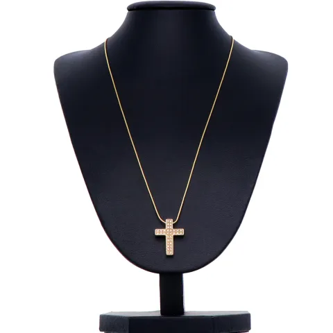 Edles Schmuckset bestehend aus einer Halskette und einem Kreuz in hochwertigem 14K / 585 Gelbgold mit Zirkonia verziert