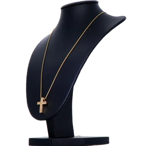 Edles Schmuckset bestehend aus einer Halskette und einem Kreuz in hochwertigem 14K / 585 Gelbgold mit Zirkonia verziert
