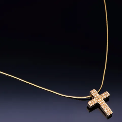 Edles Schmuckset bestehend aus einer Halskette und einem Kreuz in hochwertigem 14K / 585 Gelbgold mit Zirkonia verziert