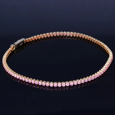 Bezauberndes Tennisarmband mit leuchtenden, rosa Zirkoniasteinen aus hochwertigem 585 14K Gold in (ca. 20 cm Länge)