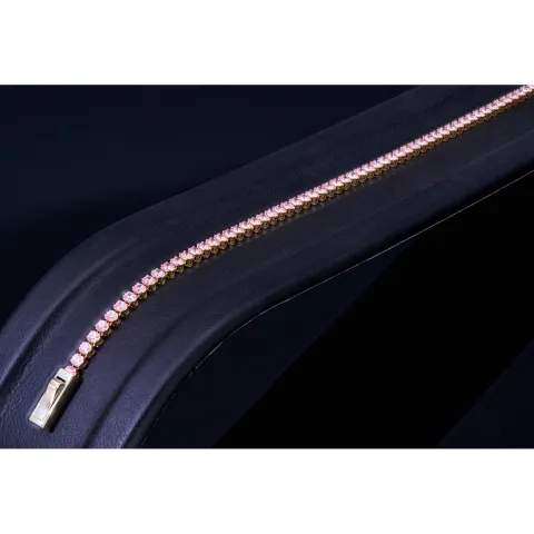 Bezauberndes Tennisarmband mit leuchtenden, rosa Zirkoniasteinen aus hochwertigem 585 14K Gold in (ca. 20 cm Länge)
