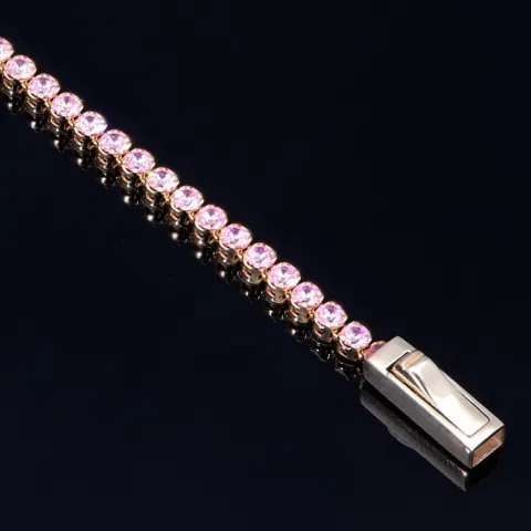 Bezauberndes Tennisarmband mit leuchtenden, rosa Zirkoniasteinen aus hochwertigem 585 14K Gold in (ca. 20 cm Länge)