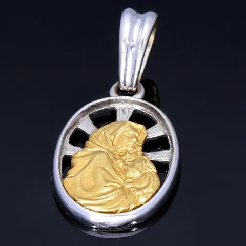 Glänzender Maria und Jesus - Anhänger in hochwertigem Bicolor 18K 750 Weiß- und Gelbgold