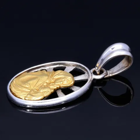 Glänzender Maria und Jesus - Anhänger in hochwertigem Bicolor 18K 750 Weiß- und Gelbgold