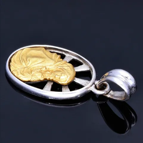 Glänzender Maria und Jesus - Anhänger in hochwertigem Bicolor 18K 750 Weiß- und Gelbgold