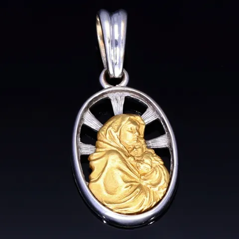 Glänzender Maria und Jesus - Anhänger in hochwertigem Bicolor 18K 750 Weiß- und Gelbgold