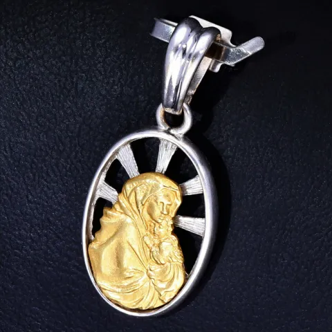 Glänzender Maria und Jesus - Anhänger in hochwertigem Bicolor 18K 750 Weiß- und Gelbgold