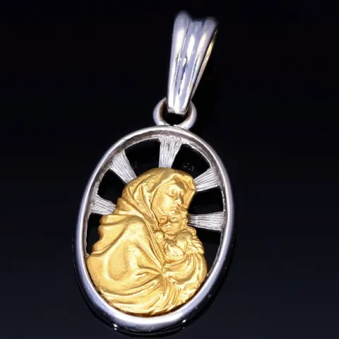 Glänzender Maria und Jesus - Anhänger in hochwertigem Bicolor 18K 750 Weiß- und Gelbgold