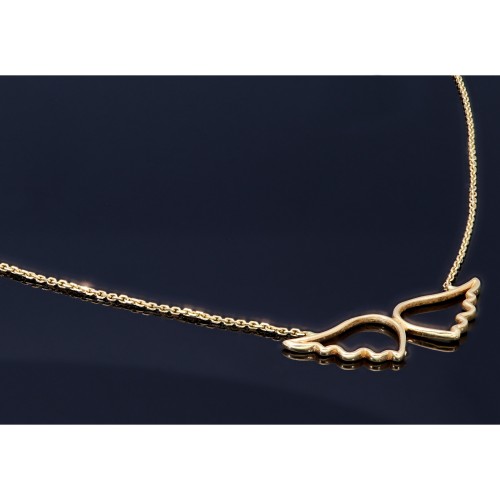 Bezaubernde Goldkette mit Engelsflügel - Anhänger in edlem 14K / 585 Gelbgold