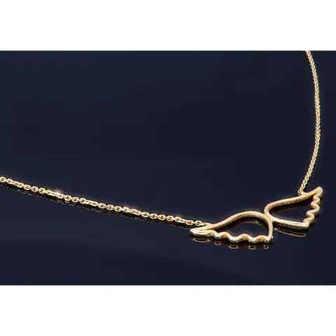 Bezaubernde Goldkette mit Engelsflügel - Anhänger in edlem 14K / 585 Gelbgold