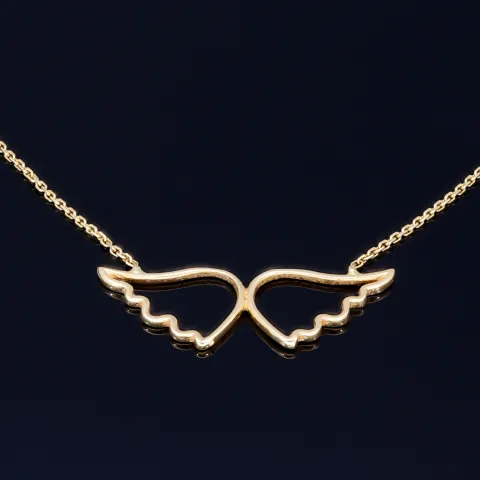 Bezaubernde Goldkette mit Engelsflügel - Anhänger in edlem 14K / 585 Gelbgold