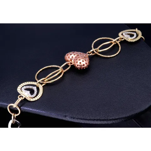 Funkelndes Tricolor Herz - Armband aus Tricolor 585 14K Gelb- , Weiß- und Roségold