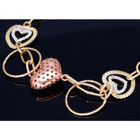 Funkelndes Tricolor Herz - Armband aus Tricolor 585 14K Gelb- , Weiß- und Roségold