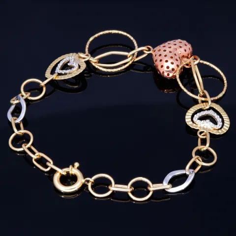 Funkelndes Tricolor Herz - Armband aus Tricolor 585 14K Gelb- , Weiß- und Roségold