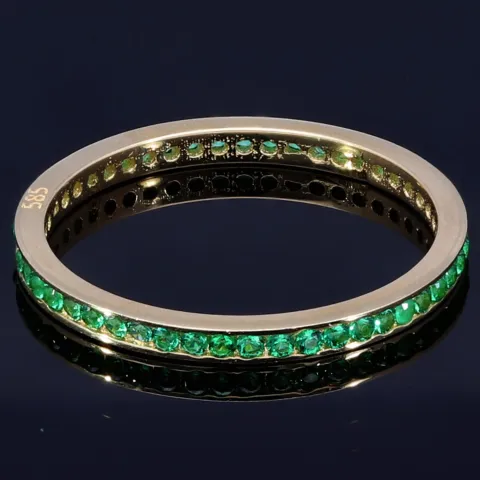 Funkelnder Zirkoniaring 585 14 Karat - Ring in Gelbgold mit strahlenden, grünen Zirkonia bestückt Ringgröße ca. 50-51
