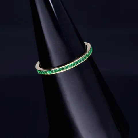 Funkelnder Zirkoniaring 585 14 Karat - Ring in Gelbgold mit strahlenden, grünen Zirkonia bestückt Ringgröße ca. 50-51