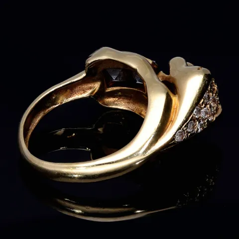 Außergewöhnlicher Panther - Damenring in 585 14 Karat Gelbgold mit Zirkoniabesatz. RG ca. 56