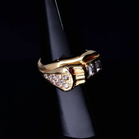 Außergewöhnlicher Panther - Damenring in 585 14 Karat Gelbgold mit Zirkoniabesatz. RG ca. 56