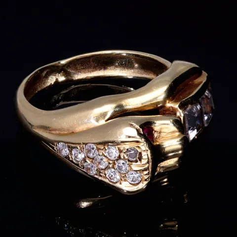 Außergewöhnlicher Panther - Damenring in 585 14 Karat Gelbgold mit Zirkoniabesatz. RG ca. 56