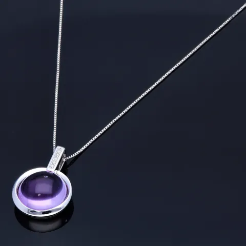 Bezauberndes Weißgold - Set bestehend aus einem in Weißgold 14K / 585 eingefassten Amethyst - Brillant - Anhänger und einer Weißgoldkette 8K / 333er Gold (ca. 45cm)