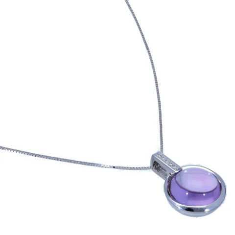 Bezauberndes Weißgold - Set bestehend aus einem in Weißgold 14K / 585 eingefassten Amethyst - Brillant - Anhänger und einer Weißgoldkette 8K / 333er Gold (ca. 45cm)