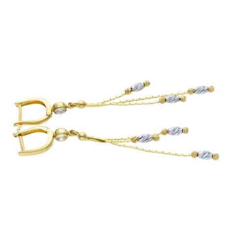 Trendige, hängende Ohrringe mit Zirkoniabesatz aus Biicolor 585er (14K) Gold