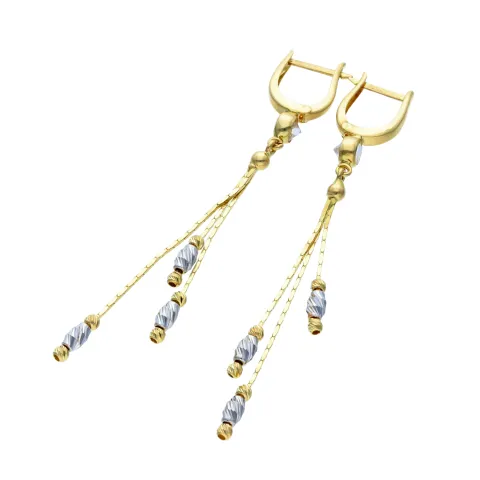 Trendige, hängende Ohrringe mit Zirkoniabesatz aus Biicolor 585er (14K) Gold