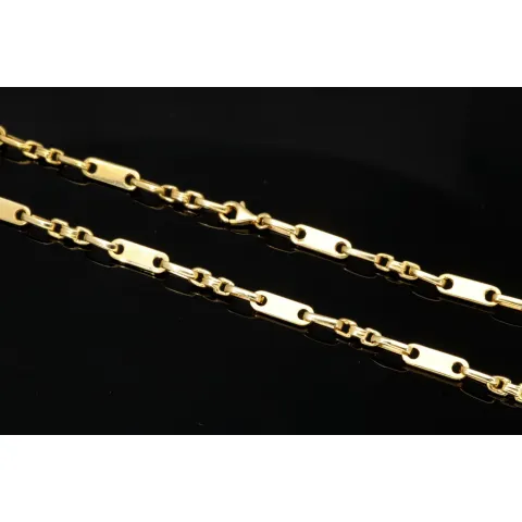 sehr schlanke und extra lange Plättchenkette, Steigbügelkette aus 585er (14k) Gold - 70 cm Länge, 4 mm breit