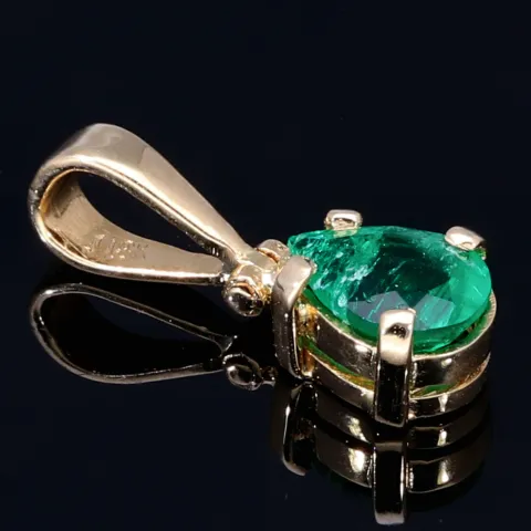 Smaragd - Anhänger - Tannengrüner Smaragdtropfen von hoher Qualität aus Kolumbien von ca. 0,78ct in 18K / 750 Gelbgold gefasst