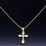 Schmuckset aus 585 / 14K Gold - Jesus - Kreuz -Anhänger aus Bicolor Gold in 14K und passende 2-seitig diamantierte Panzerkette - Halskette (60cm) in hochwertigem 14K / 585 Gold
