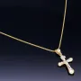 Schmuckset aus 585 / 14K Gold - Jesus - Kreuz -Anhänger aus Bicolor Gold in 14K und passende 2-seitig diamantierte Panzerkette - Halskette (60cm) in hochwertigem 14K / 585 Gold