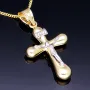 Schmuckset aus 585 / 14K Gold - Jesus - Kreuz -Anhänger aus Bicolor Gold in 14K und passende 2-seitig diamantierte Panzerkette - Halskette (60cm) in hochwertigem 14K / 585 Gold