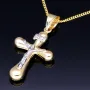 Schmuckset aus 585 / 14K Gold - Jesus - Kreuz -Anhänger aus Bicolor Gold in 14K und passende 2-seitig diamantierte Panzerkette - Halskette (60cm) in hochwertigem 14K / 585 Gold