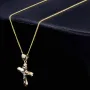 Schmuckset aus 585 / 14K Gold - Jesus - Kreuz -Anhänger aus Bicolor Gold in 14K und passende 2-seitig diamantierte Panzerkette - Halskette (60cm) in hochwertigem 14K / 585 Gold