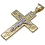 Großer, glänzender Jesus Christus Kreuz - Anhänger aus hochwertigem Gold 14k / 585 Bicolor Gelbgold und Weißgold
