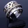 Damenring aus 750er 18k - Weißgold (Stern-, Mond-, Herz-Muster) mit Brillantbesatz