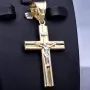 Edler Jesus Christus Kreuz-Anhänger aus funkelndem Gold (14k / 585 Bicolor Gelbgold und Weißgold)