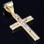Edler Jesus Christus Kreuz-Anhänger aus funkelndem Gold (14k / 585 Bicolor Gelbgold und Weißgold)