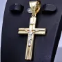 Edler Jesus Christus Kreuz-Anhänger aus funkelndem Gold (14k / 585 Bicolor Gelbgold und Weißgold)
