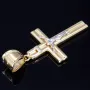 Edler Jesus Christus Kreuz-Anhänger aus funkelndem Gold (14k / 585 Bicolor Gelbgold und Weißgold)