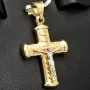 Filigraner Jesus Christus Kruzifix Kreuz-Anhänger in modernem Design aus 14k / 585 Bicolor Gelbgold und Weißgold