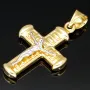 Filigraner Jesus Christus Kruzifix Kreuz-Anhänger in modernem Design aus 14k / 585 Bicolor Gelbgold und Weißgold
