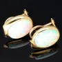 1 Paar Gold Ohrstecker / Ohrringe mit wertigem und praktischen Verschluss in 14K / 585 Gelbgold, mit jeweils einer faszinierenden, in Regenbogenfarben leuchtenden Opal-Dublette bestückt